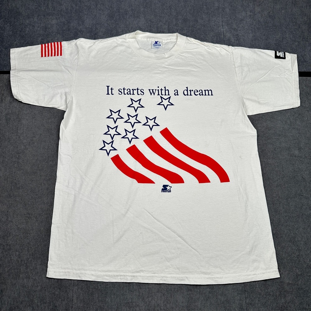 Vintage Starter It Starts With A Dream USA Flag T-Shirt White Large Made in USA